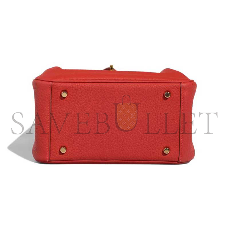 HERMES LINDY MINI 19 BAG CLEMENCE GOLD HARDWARE (19*12*9.5cm)